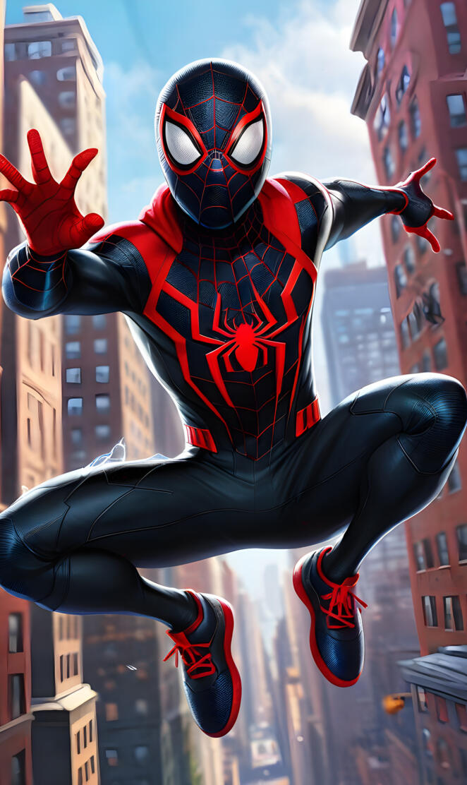 Miles morales doing his leap of faith in NYC
