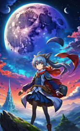 a cartoon of a girl with a sword and a cartoon fish