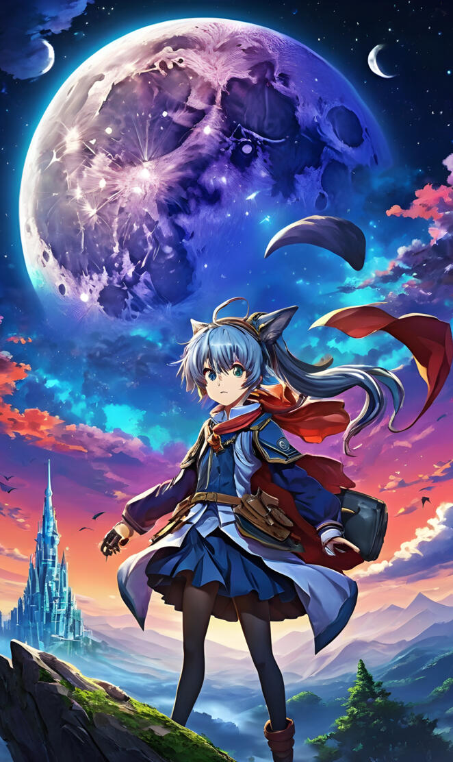 a cartoon of a girl with a sword and a cartoon fish