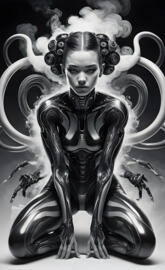 monotone girl in smokey waves