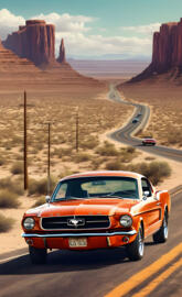 route 66 orange Mustang