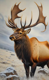 a elk with antlers in a snowy field