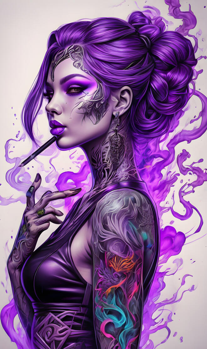 Tattooed-girl smoke Neon