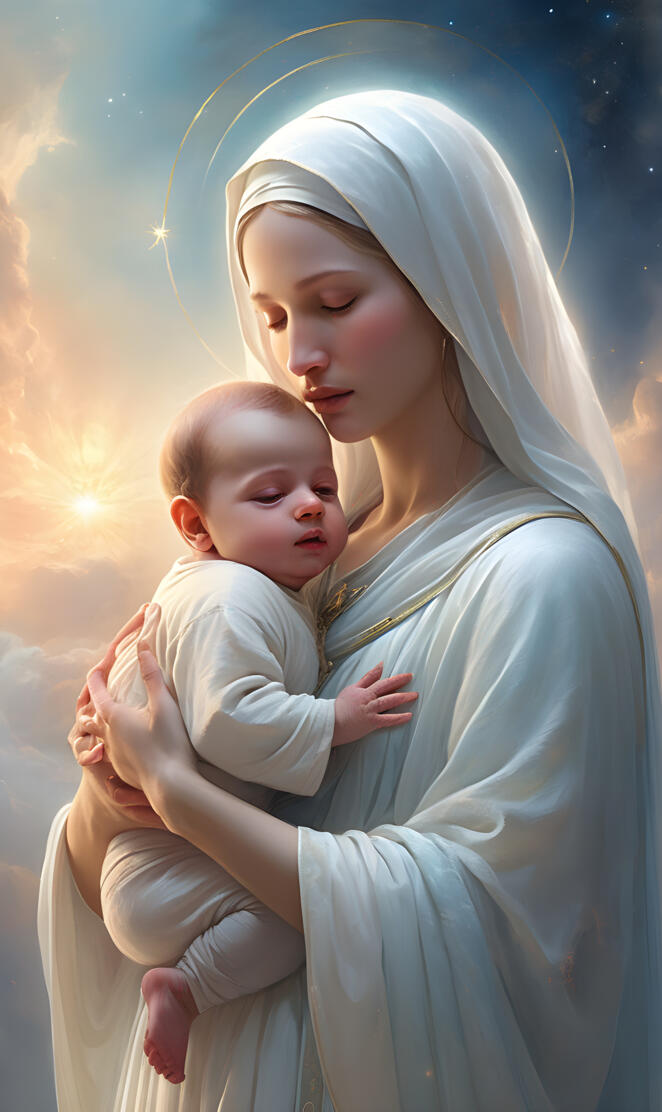 Mother Mary Holding Baby Jesus