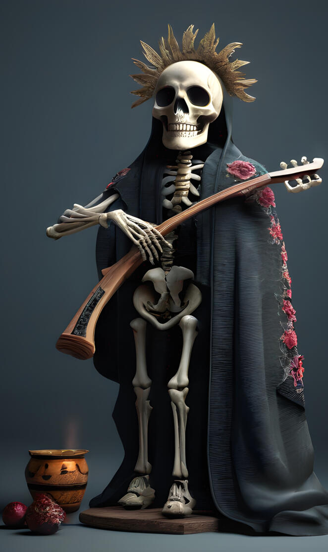 a skeleton holding a sword