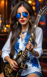 a woman holding a guitar