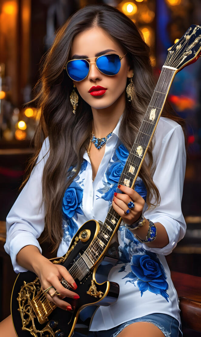 a woman holding a guitar