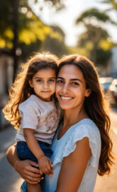 a person holding a child