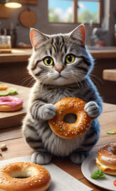 a cat holding a donut