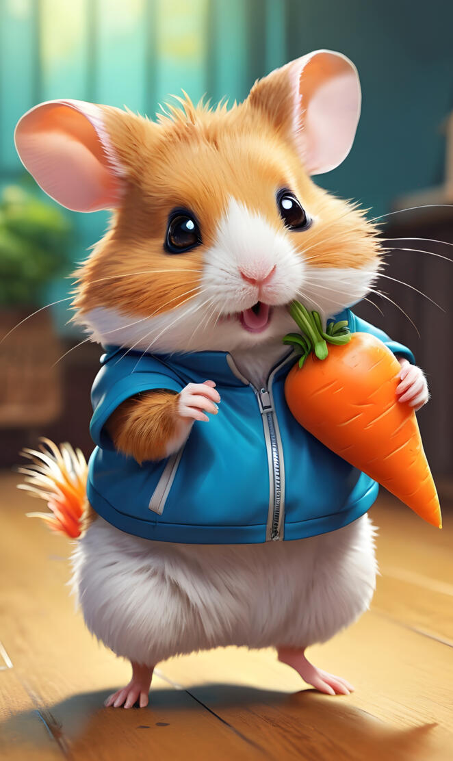 a hamster holding a carrot