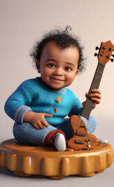 a child holding a guitar
