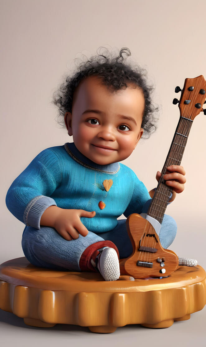 a child holding a guitar