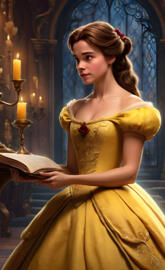 Belle holding a book