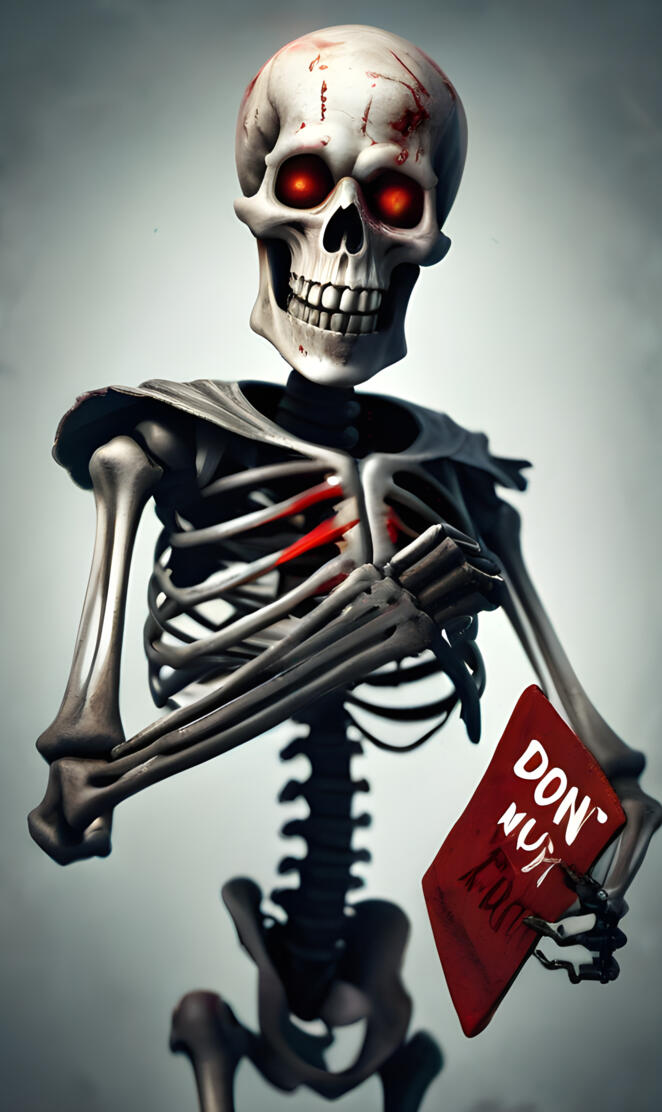 a skeleton holding a book