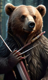 a bear holding a violin