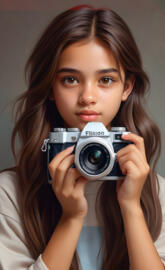 a woman holding a camera