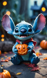 Stitch holding a pumpkin