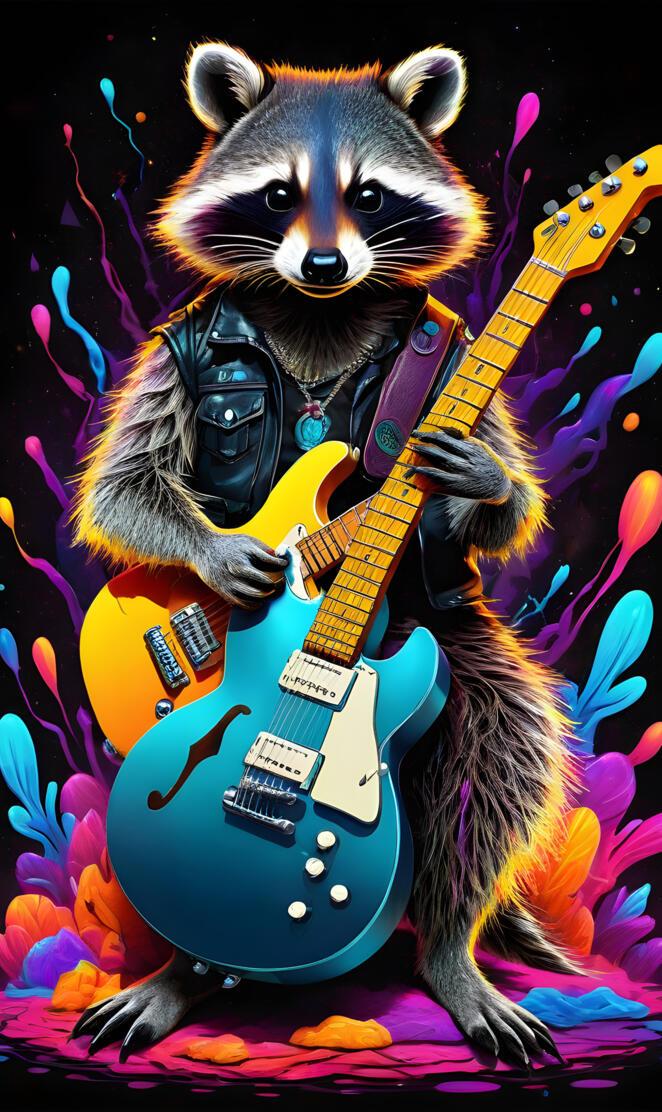 raccoon holding a guitar