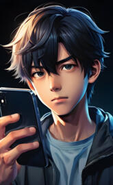 A boy holding a phone