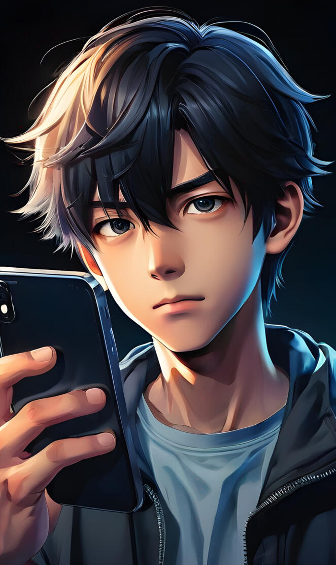 A boy holding a phone