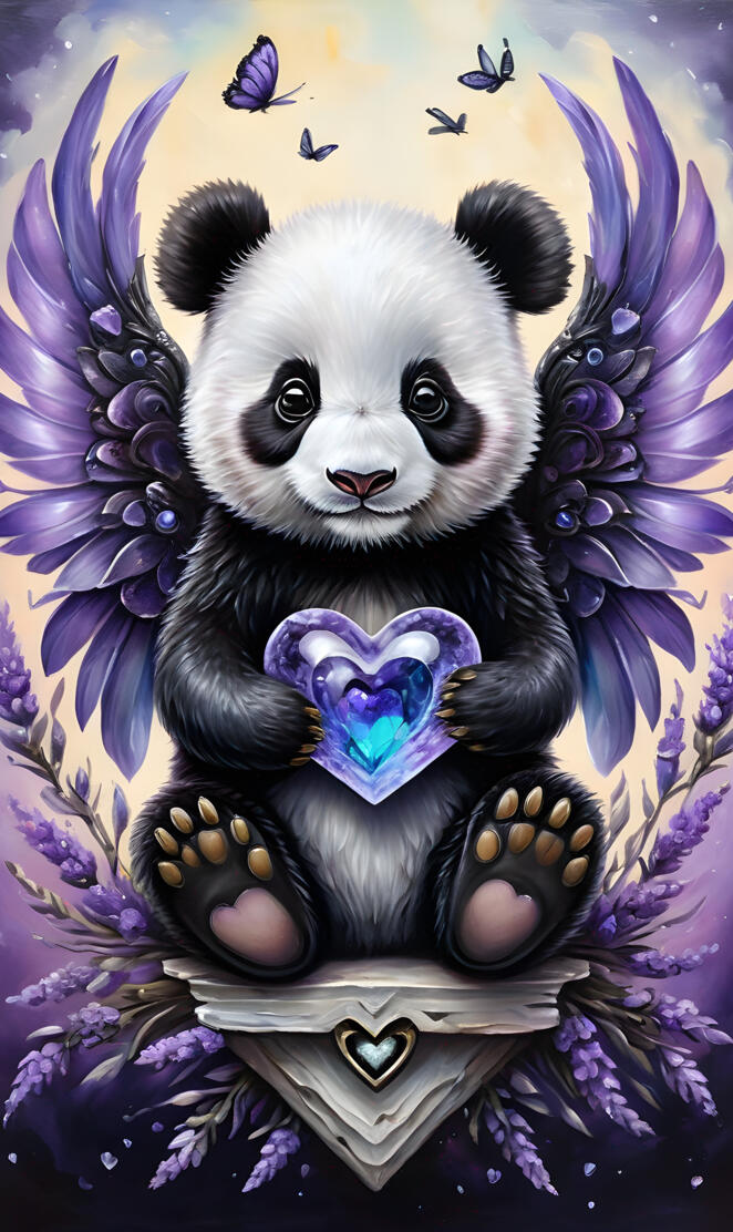 a panda holding a crown