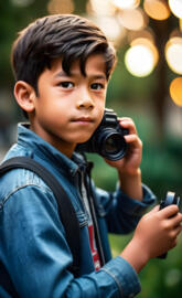 a boy holding a camera