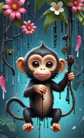 a monkey holding a stick