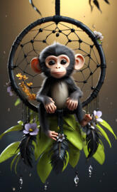 a monkey holding a flower