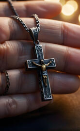 a hand holding a cross