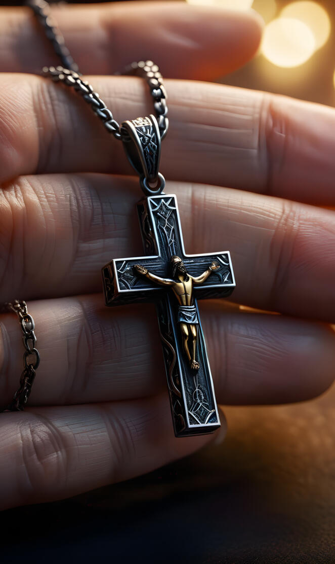 a hand holding a cross