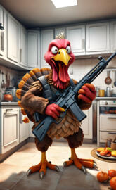 thanking turkey holding gun