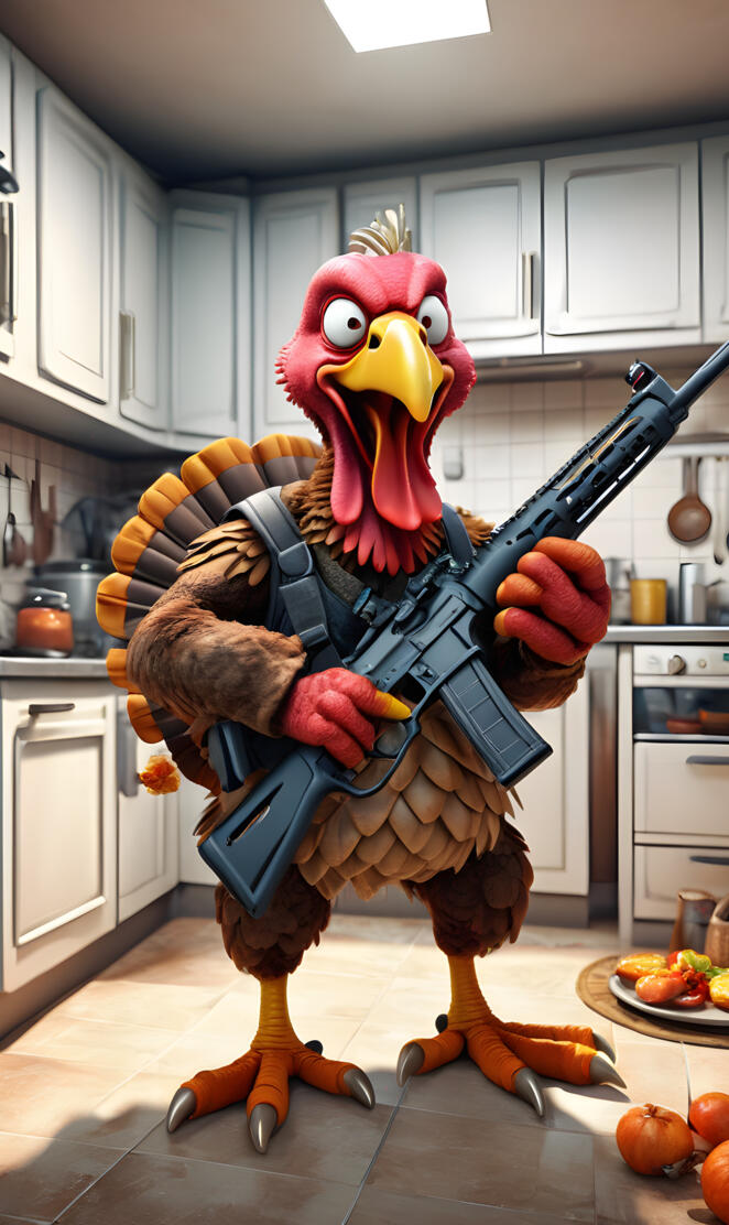 thanking turkey holding gun