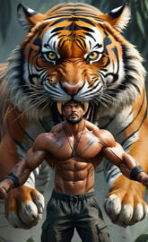 a person holding a tiger