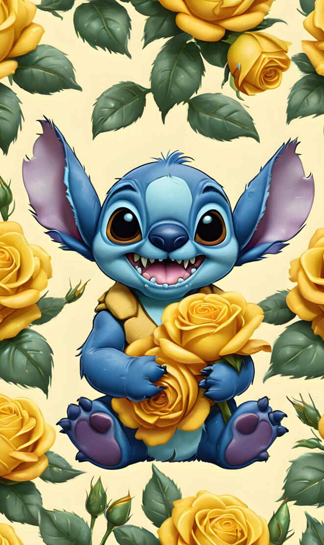 Stitch holding yellow flowers