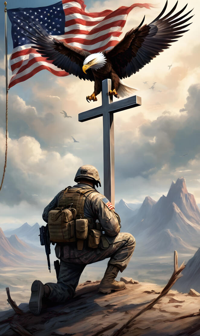 a soldier holding a flag