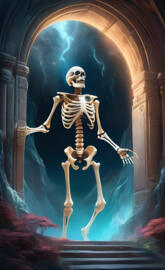 a skeleton holding a sword