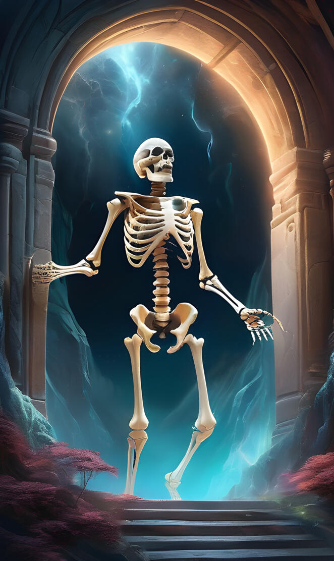 a skeleton holding a sword