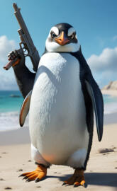 a penguin holding a knife