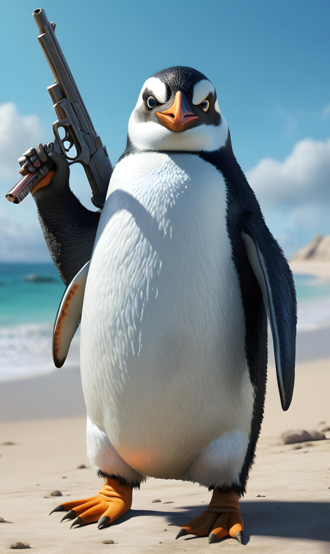 a penguin holding a knife