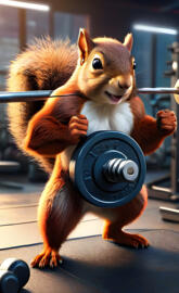 a squirrel holding a weight