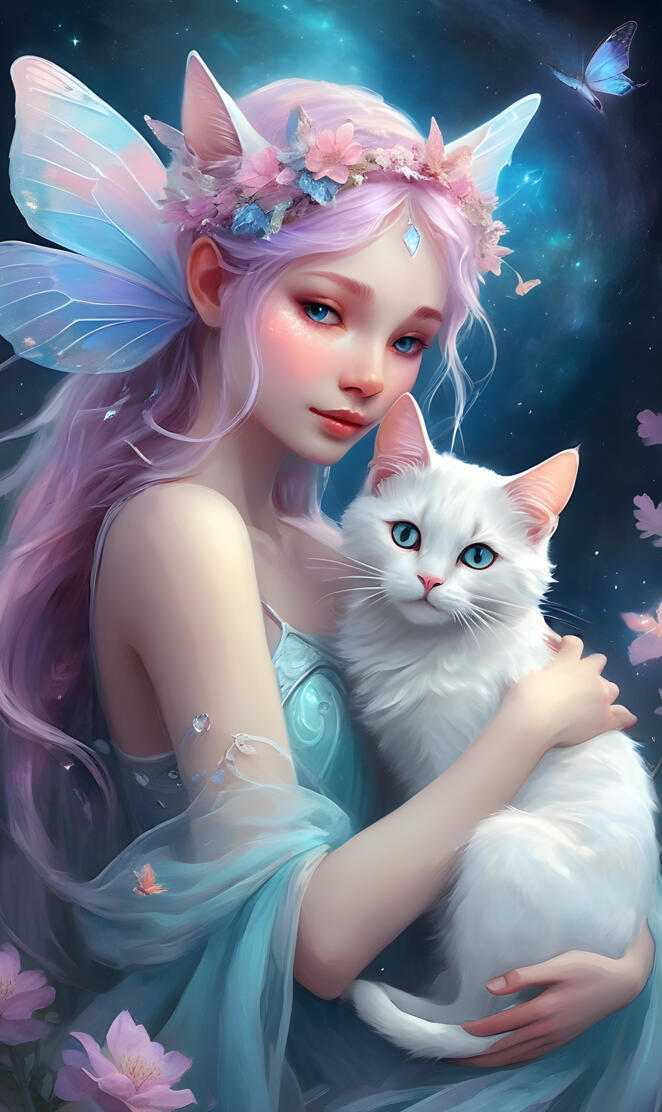 faerie holding a cat