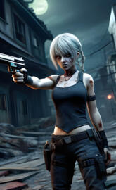 a woman holding a gun