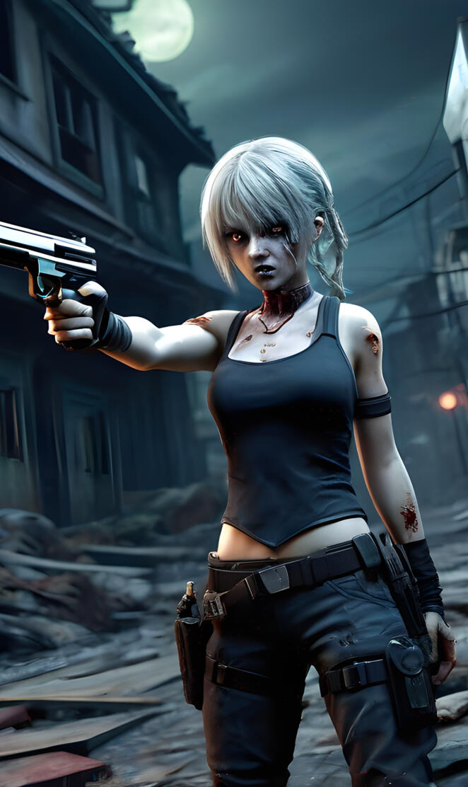 a woman holding a gun