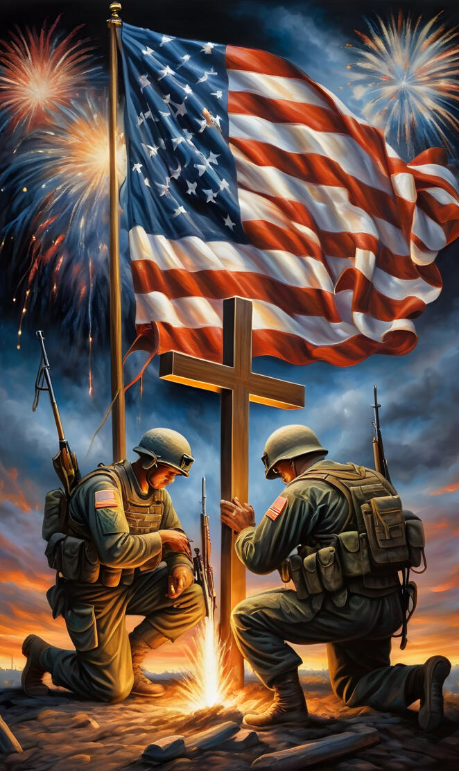 soldiers holding a flag