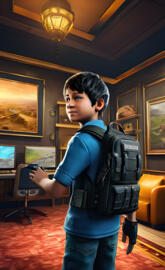 a boy holding a backpack