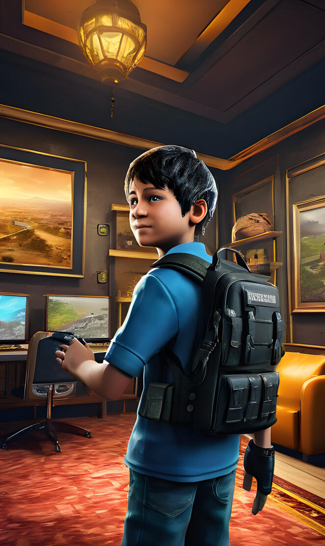 a boy holding a backpack