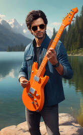 a man holding a guitar