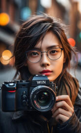 a woman holding a camera