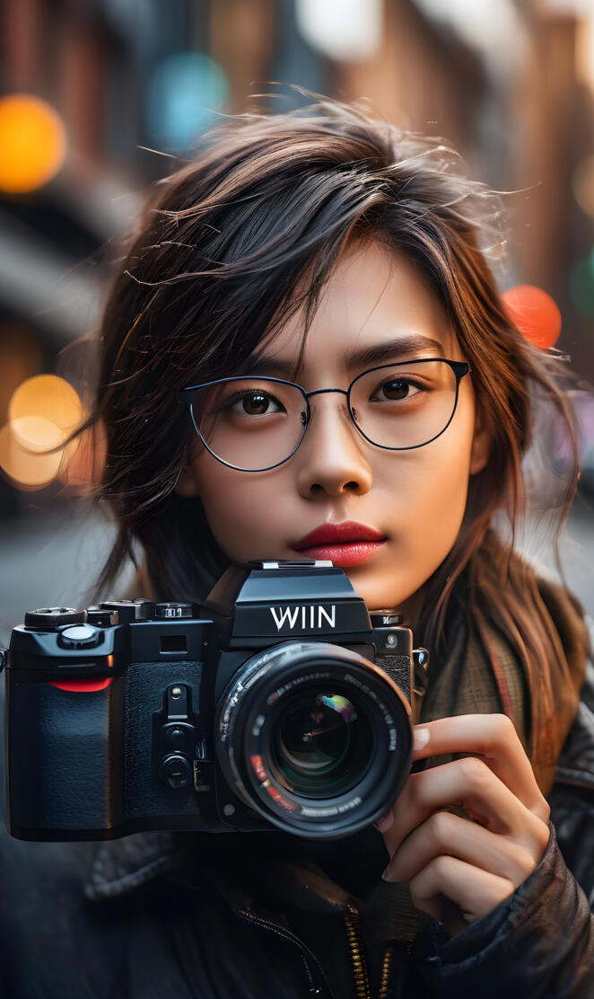 a woman holding a camera