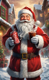 Santa holding cocoa-cola